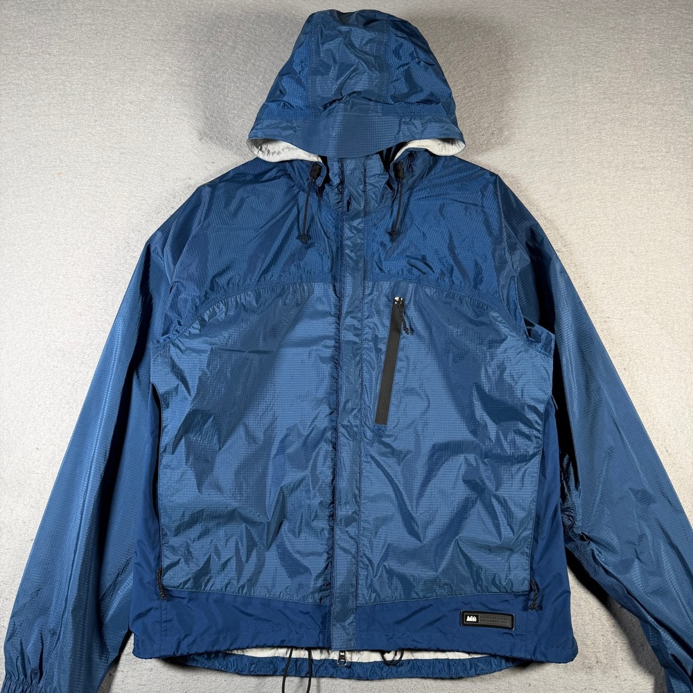 Vintage REI Lightweight Hooded Jacket Blue Topo Print Women's Size L Y2K 2002